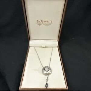 Petra Azar satin oval pendant w/ sterling silver charm w/ white sapph blk pearl